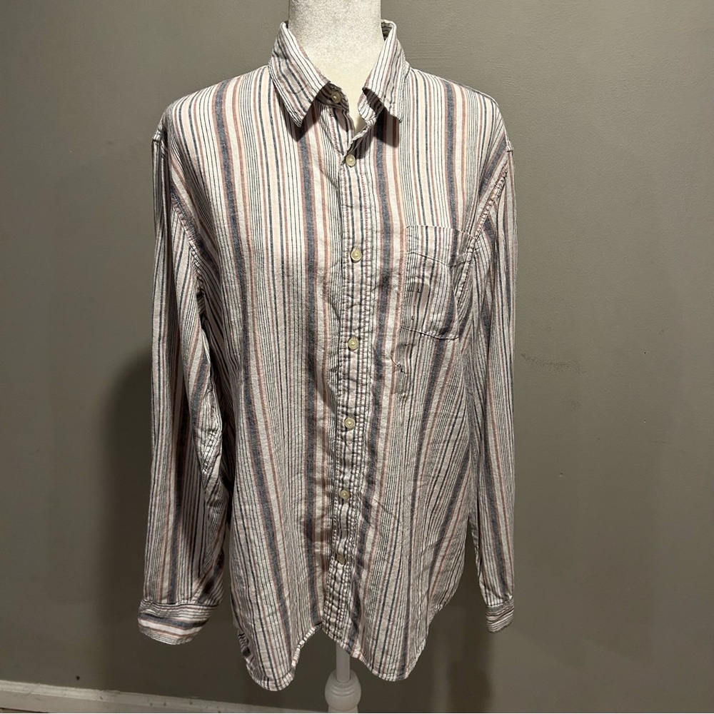 NWOT Gap Men’s Linen Blend Dress Shirt Button Down Stripes Large
